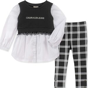 Calvin Klein Long sleeve blouse and Legging Set Size 2T in black and white